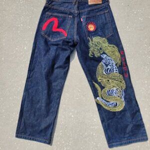 Evisu Jeans Gold Dragon Tiger Embroidery